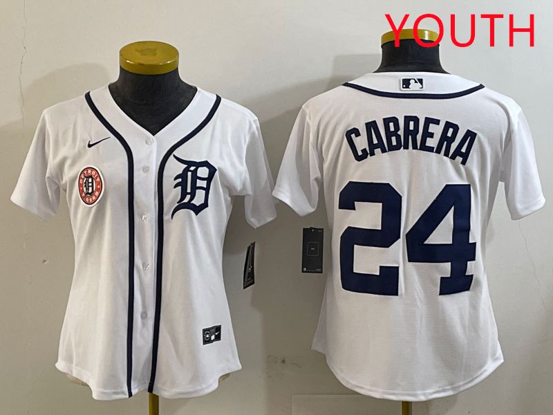 Youth Detroit Tigers 24 Cabrera White Game 2025 Nike MLB Jersey style 3